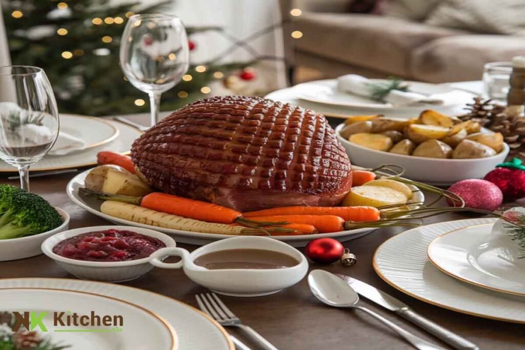 Glazed ham recipe for Christmas dinner with brown sugar glaze